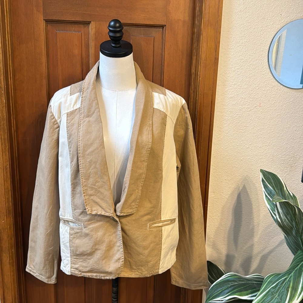 Sundance Tan and Cream Linen Blend Blazer Size L